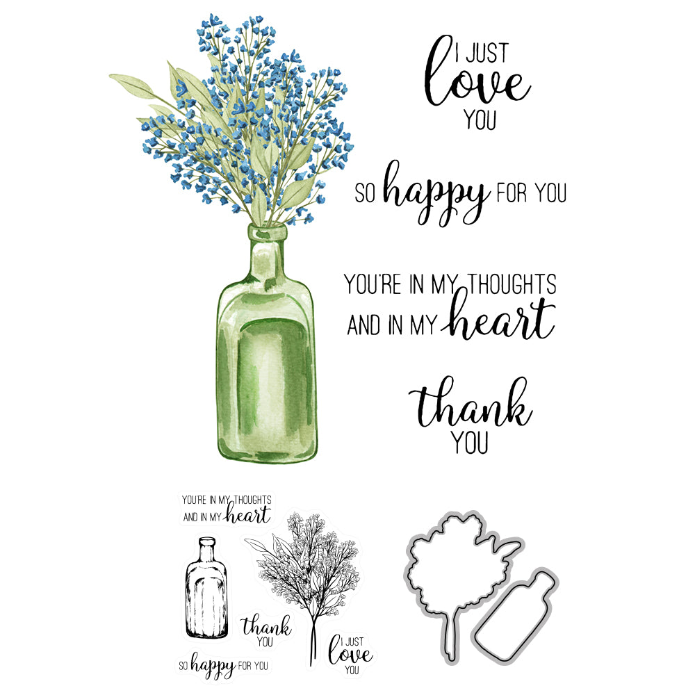 Table Flowers Floral In Bottle Mini Cutting Dies And Stamp Set Home Decor YX609-S+D