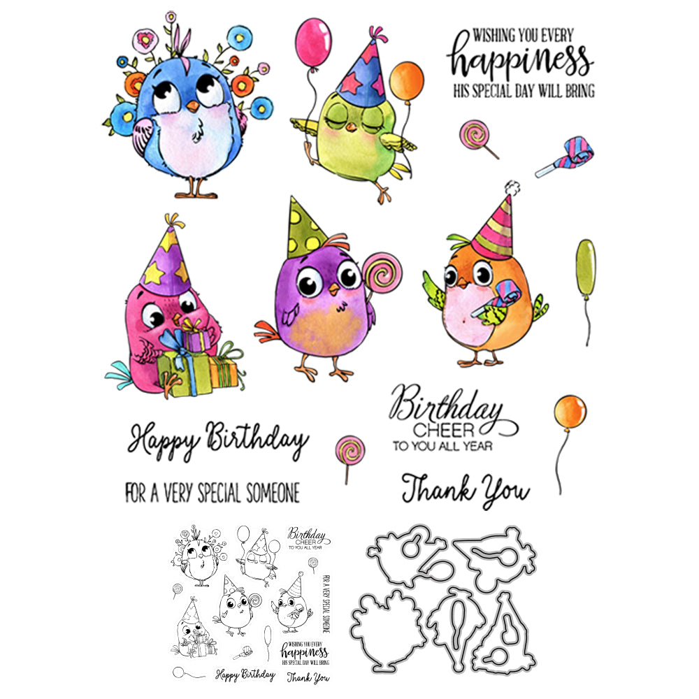 Birds Sparrow Celebration Birthday Wishes Cutting Dies And Stamp Set YX562-S+D