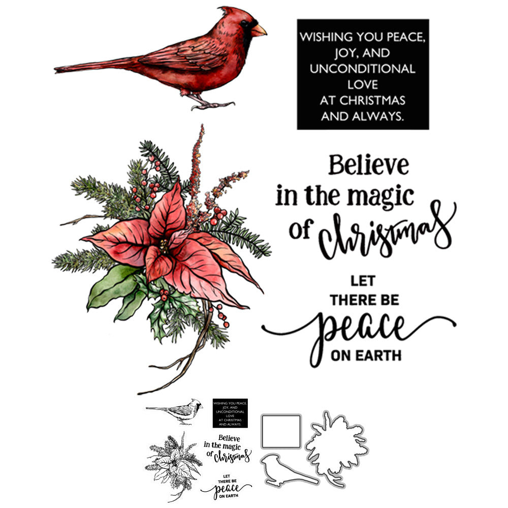 Birds And Flower Christmas Cutting Dies And Stamp Set YX780-S+D