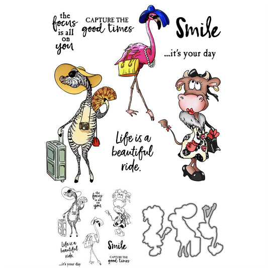 Cute Funny Animal Lady Cutting Dies And Stamp Set YX581-S+D