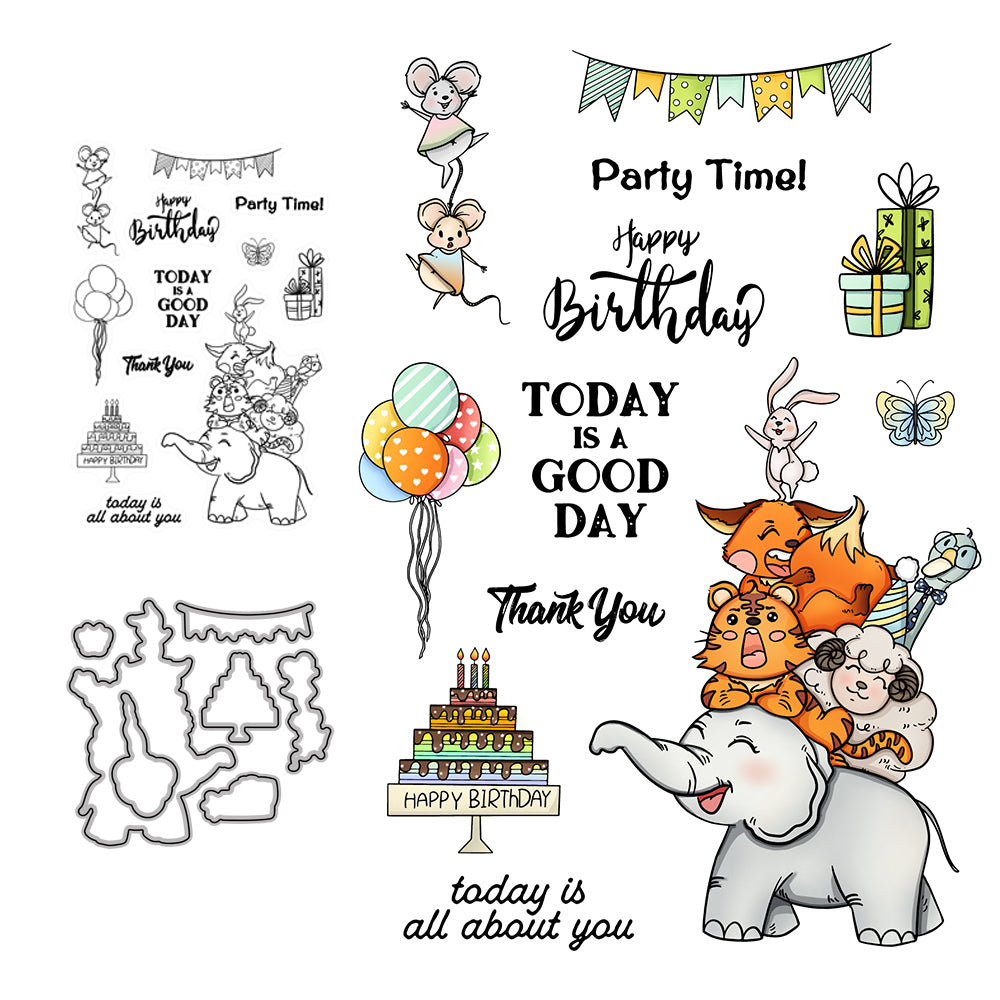 Animals Happy Birthday Party Decor Cutting Dies And Stamp Set YX504-S+D