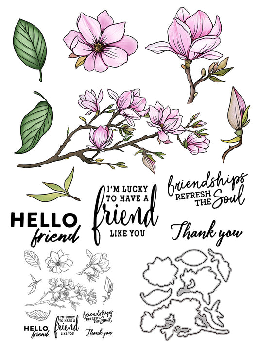 Blooming Magnolia Mother's Day Flowers Cutting Dies And Stamp Set YX514-S+D