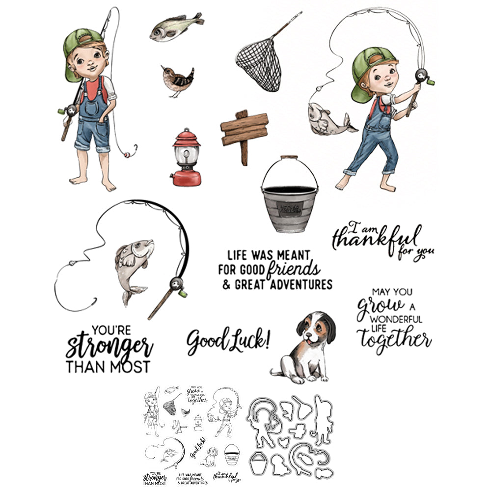 Fishing Man Enjoy Weekend And Life Cutting Dies And Stamp Set YX647-S+D