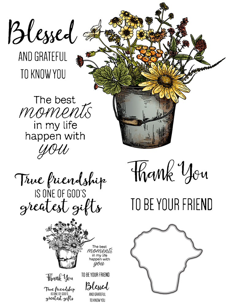 Spring Potted Daisy Flowers Cutting Dies And Stamp Set YX530-S+D