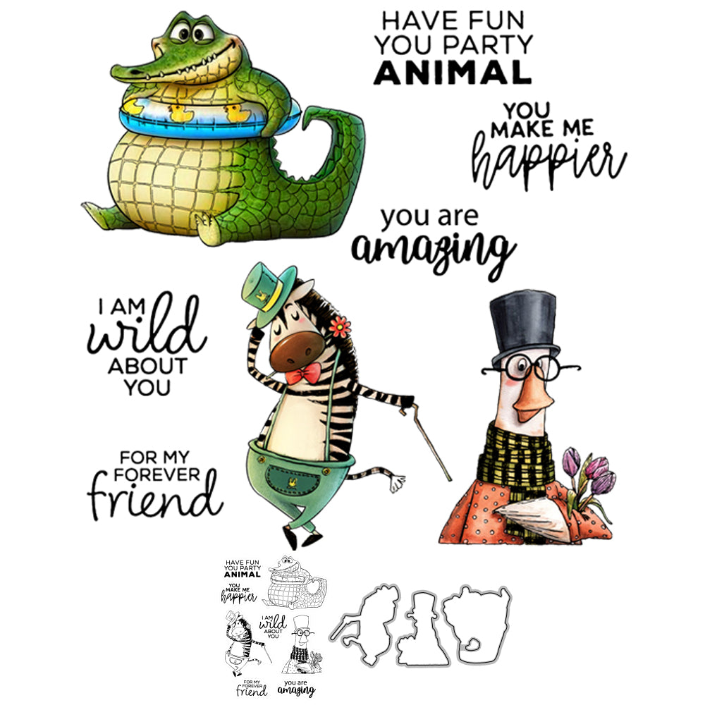 Funny Gentleman Animals Crocodile Zebra Duck Cutting Dies And Stamp Set YX725-S+D