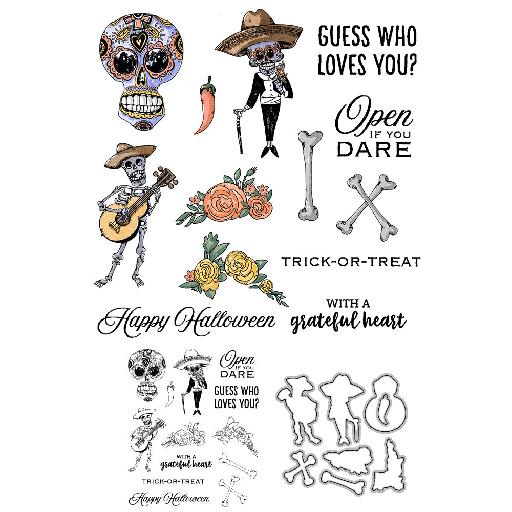 Halloween Skull Skeleton Gentleman Cutting Dies And Stamp Set YX664-S+D