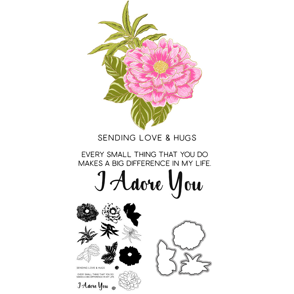 Bloomed Peony Flowers Cutting Dies And Stamp Set YX650-S+D