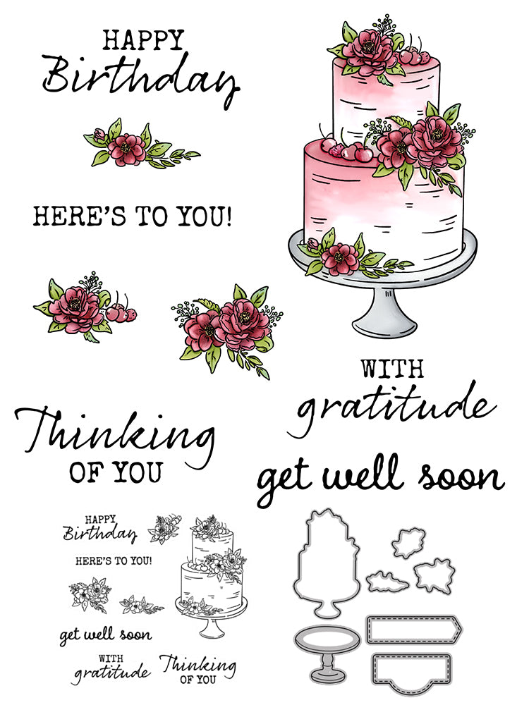 Love Roses Birthday Wedding Cake Cutting Dies And Stamp Set YX533-S+D