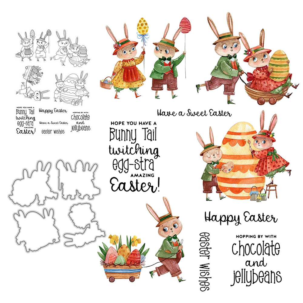 Cartoons Rabbits Eater Egg Cutting Dies And Stamp Set YX460-S+D