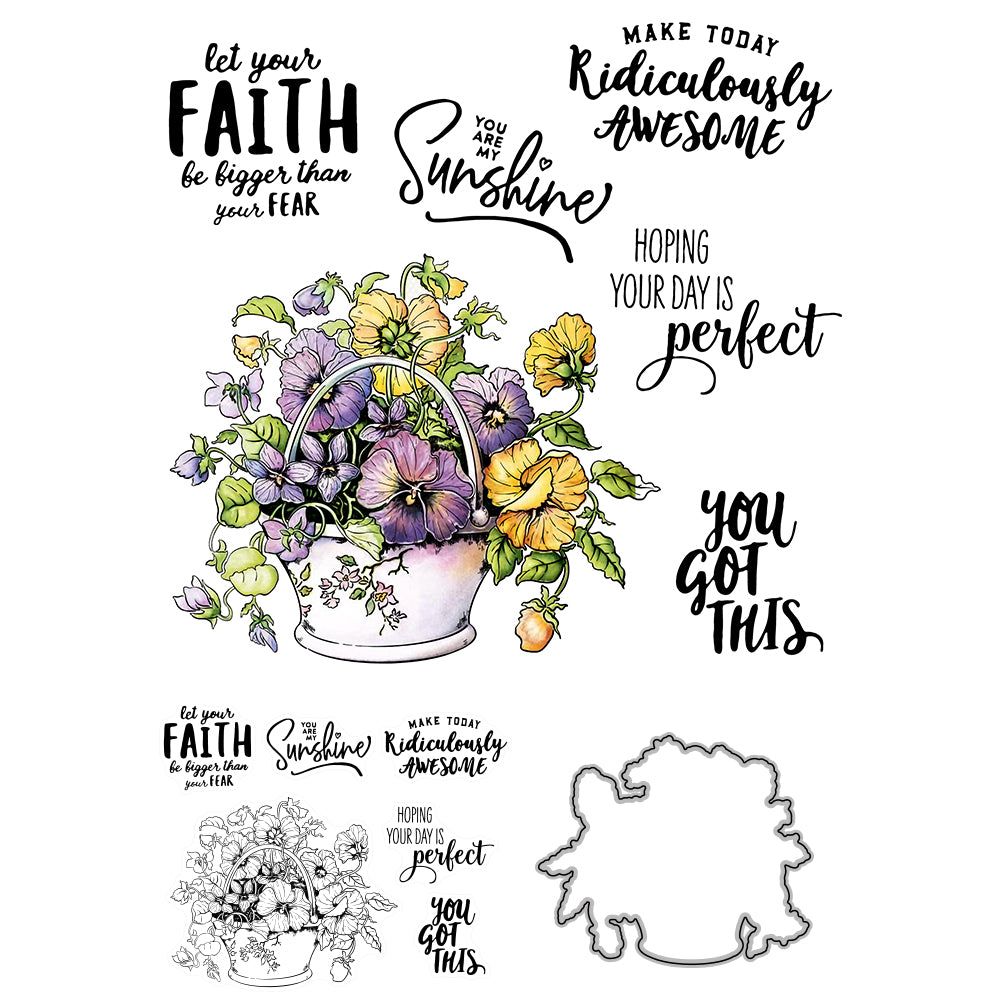 Garden Potted Phalaenopsis Flowers Cutting Dies And Stamp Set YX540-S+D