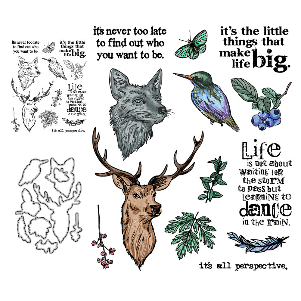 Spring Forest Wolf Deer And Bird Cutting Dies And Stamp Set YX484-S+D