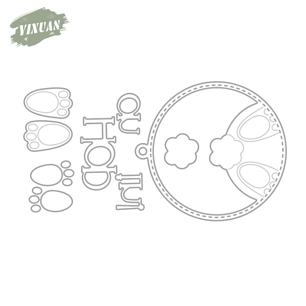 Easter Series Cute Rabbits Feet Paw Round Shaker Metal Cutting Dies Set YX1032