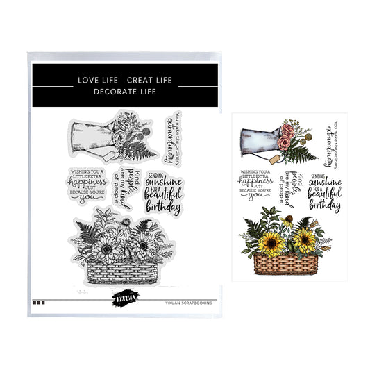 Gardening Potted And Glass Of Flowers Cutting Dies And Stamp Set YX356-S+D