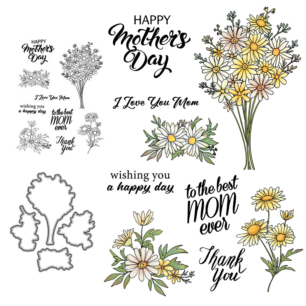 Blooming Daisy Flowers Mother's Day Cutting Dies And Stamp Set YX508-S+D
