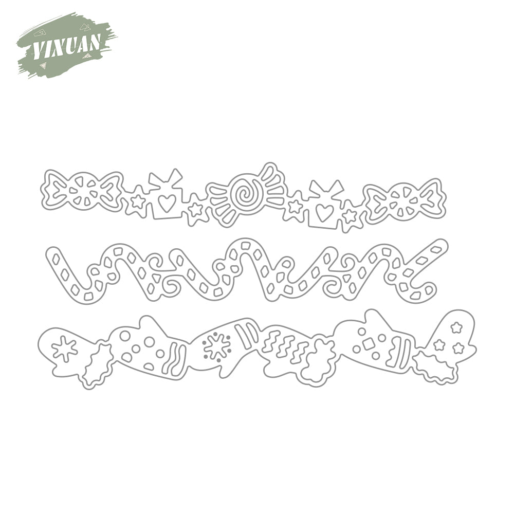 3pcs Christmas Decor Candy Cane Gloves Border Cutting Dies Set YX819