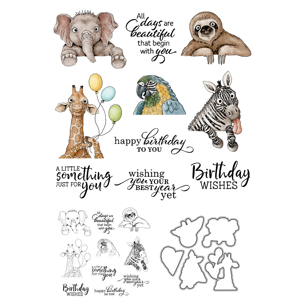 Cute Nature Forest Animals Zoo Cutting Dies And Stamp Set YX542-S+D