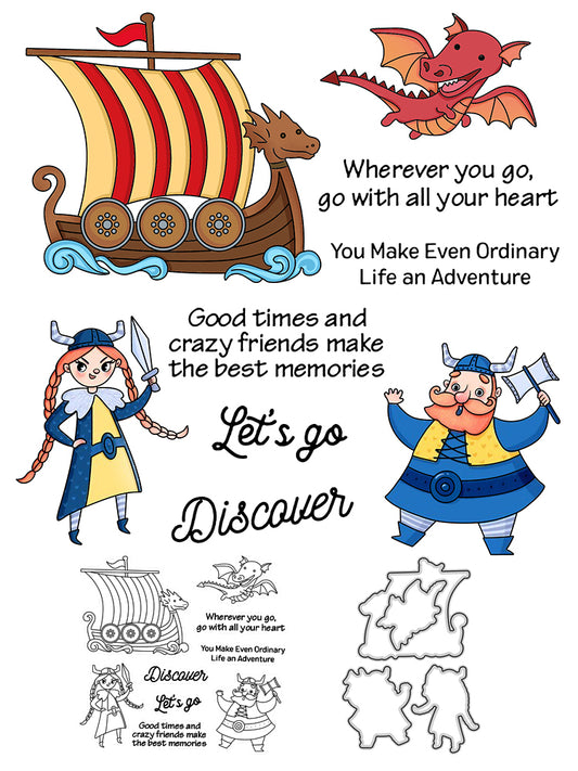 Sailboat Víkingar Pirate Cutting Dies And Stamp Set YX497-S+D