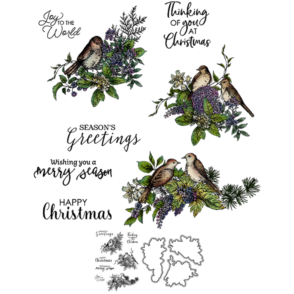 2022 Winter Merry Christmas Cute Sparrow Birds Cutting Dies And Stamp Set YX735-S+D