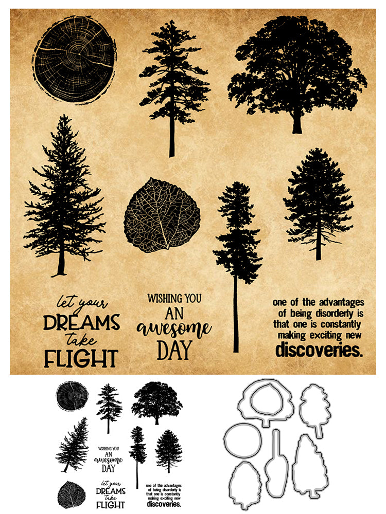 Forest Pine And Leaves Cutting Dies And Stamp Set YX488-S+D