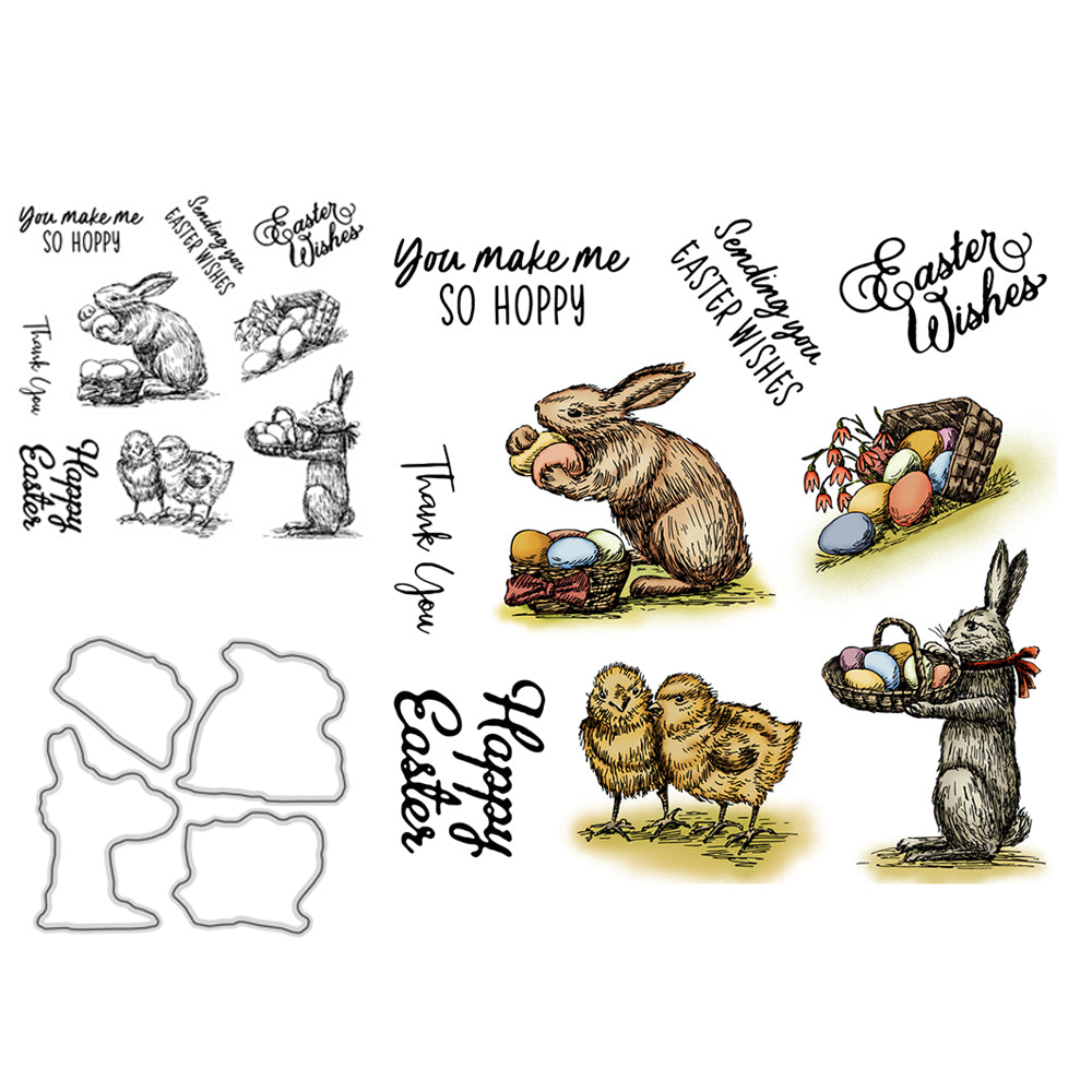 Colorful Eater Eggs Rabbits Cutting Dies And Stamp Set YX461-S+D