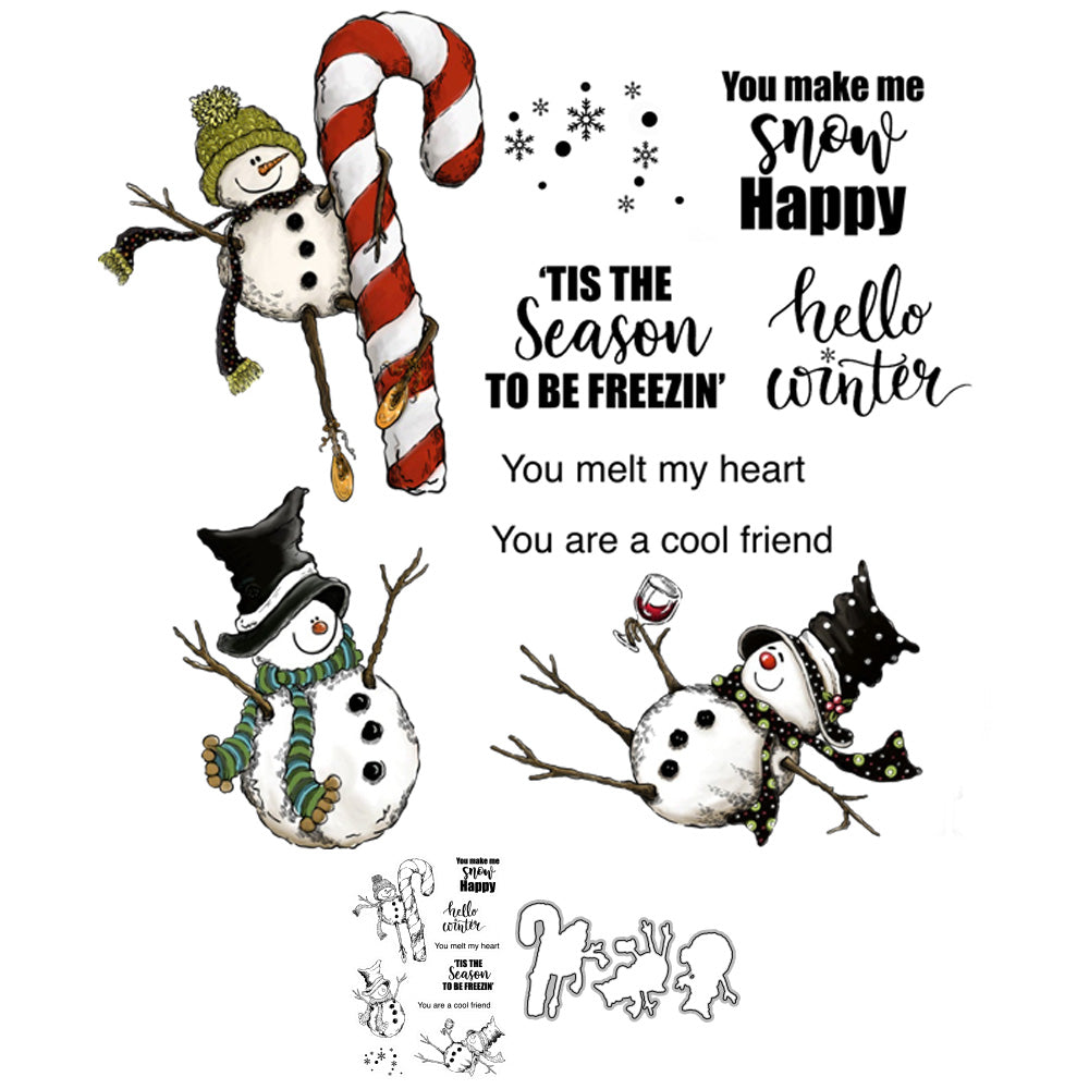Cute Snowman And Christmas Cane Cutting Dies And Photopolymer Stamp Set YX810-S+D