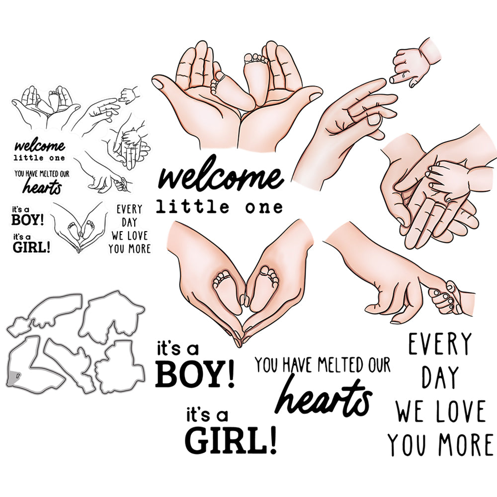Love Baby Hands Feet On Mother's Hand Mother's Day Cutting Dies And Stamp Set YX510-S+D