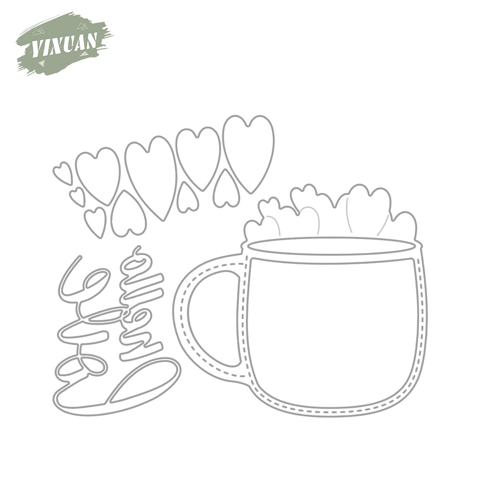 Valentine's Day Ornaments Love Hearts Coffee Mug Cup Metal Cutting Dies Set YX1031