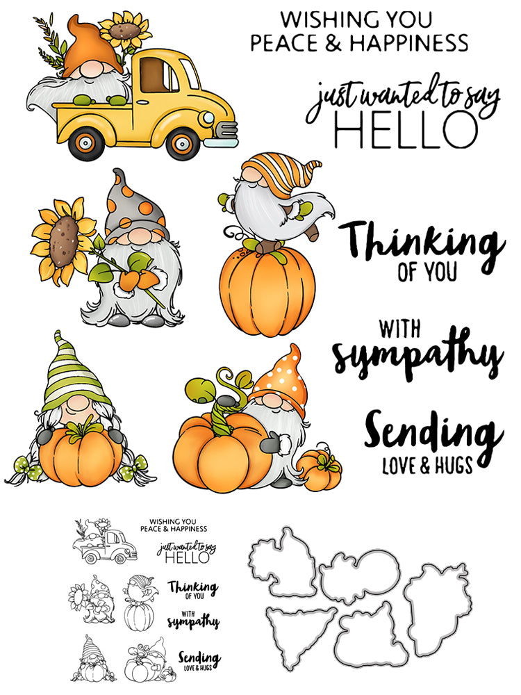 Harvest Pumpkin Sunflower Gnome Cutting Dies And Stamp Set YX532-S+D