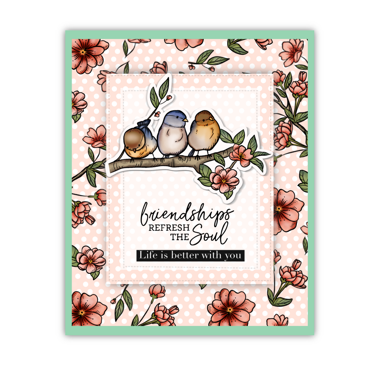 Spring Birds And Peach Blossom Cutting Dies And Stamp Set YX381-S+D