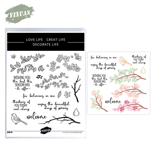 Branches Flowers Floral And Bird Cutting Dies And Stamp Set YX1225-S+D