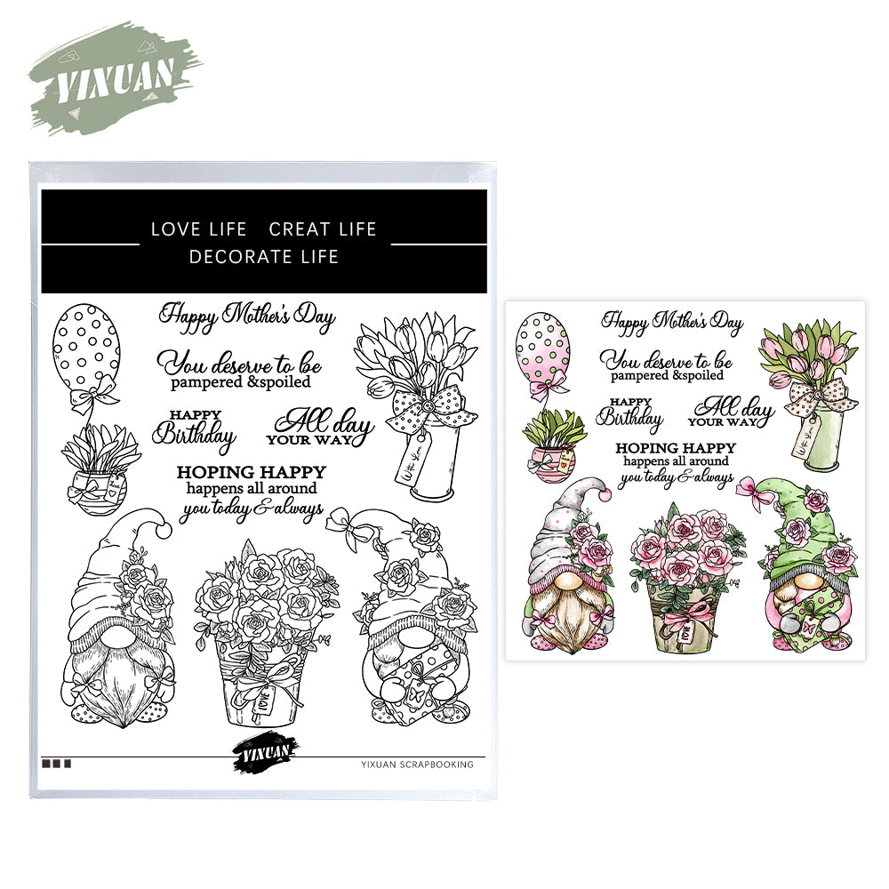 Love Flowers Roses Gnomes Mother's Day Gifts Cutting Dies And Stamp Set YX1230-S+D