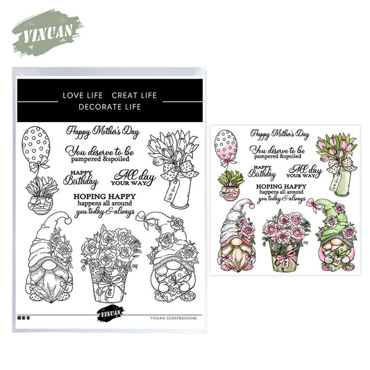 Love Flowers Roses Gnomes Mother's Day Gifts Cutting Dies And Stamp Set YX1230-S+D