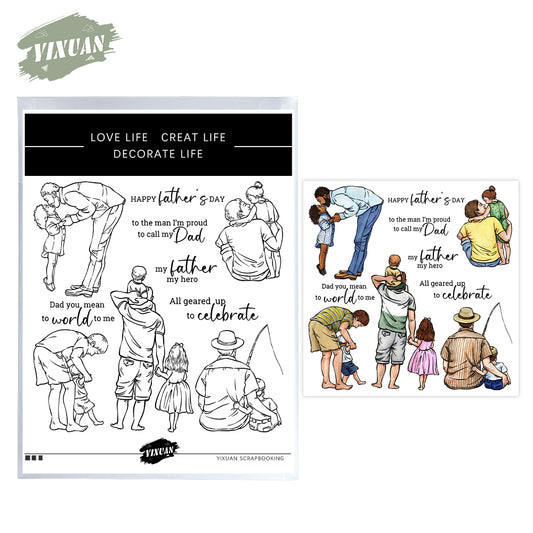Love Father And Kids Happy Father's Day Cutting Dies And Stamp Set YX1233-S+D