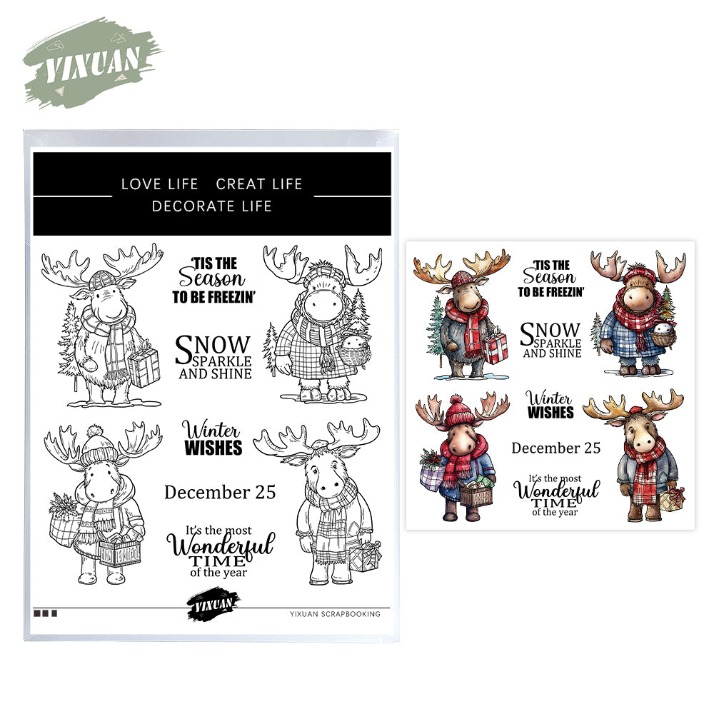 Cute Christmas Elk Cutting Dies And Stamp Set YX1471-S+D