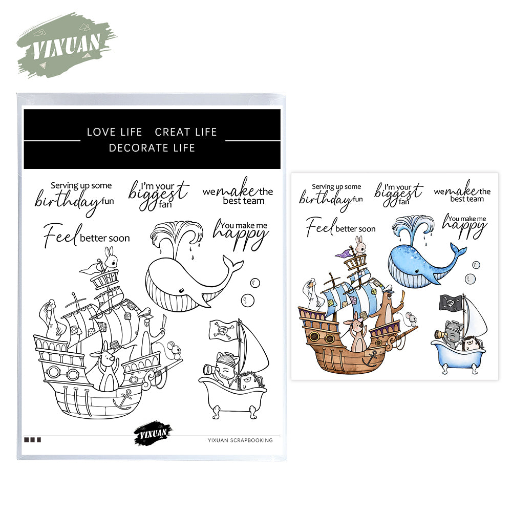 Sail Boat And Dolphin Animal Cutting Dies And Stamp Set YX1258-S+D