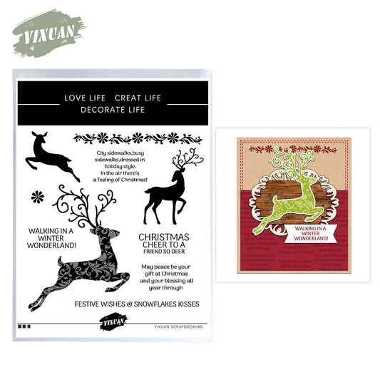 Christmas Deer Cutting Dies And Stamp Set YX1469-S+D