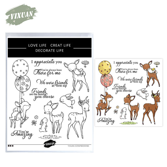 Adorable Nature Sika Deer Rabbits Cutting Dies And Stamp Set YX1300-S+D