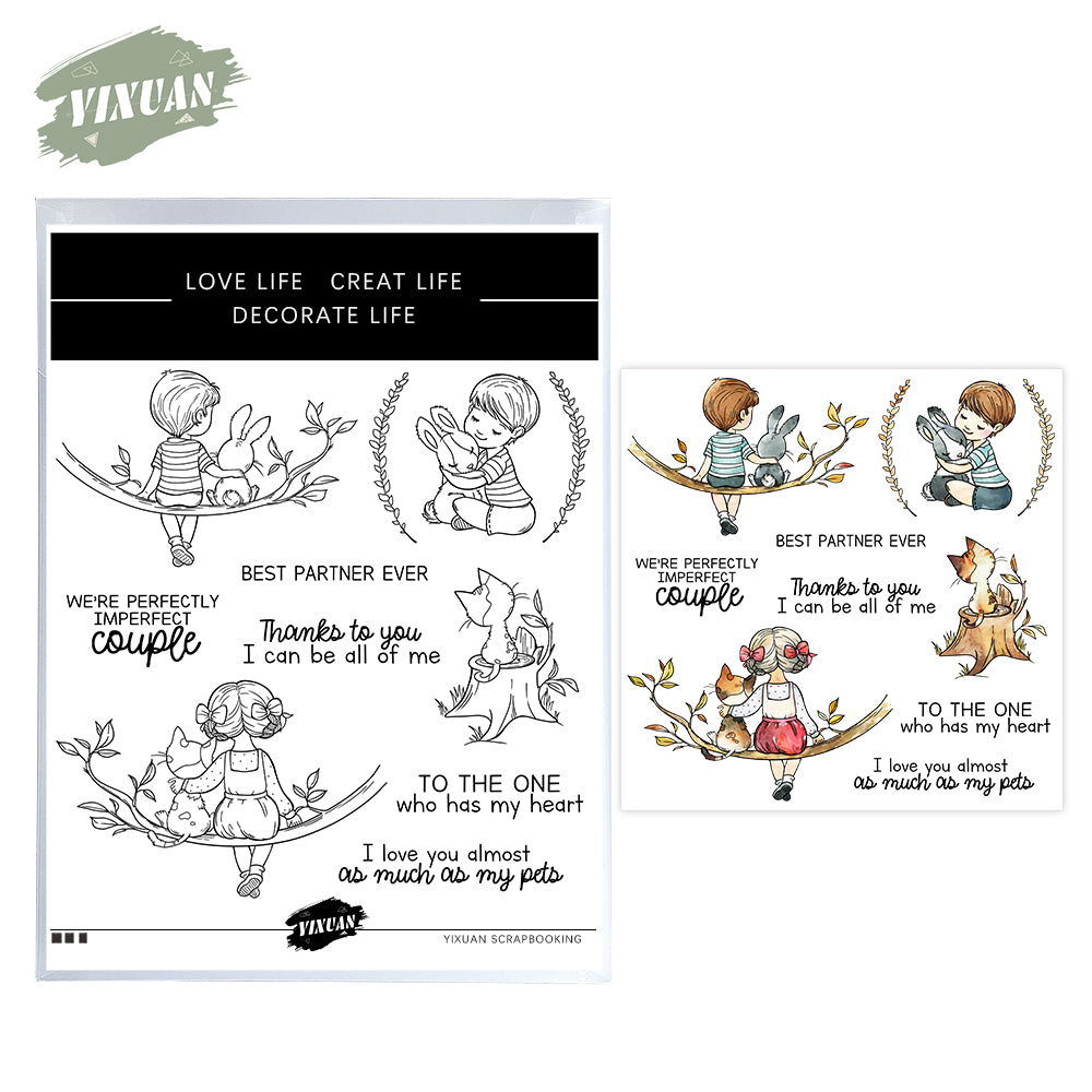 Children and Rabbits Cutting Dies And Stamp Set YX1460-S+D