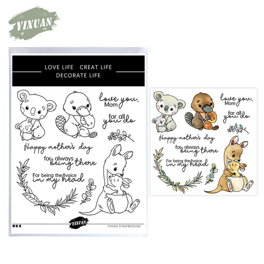 Love Mother Baby Cute Animals Mother's Day Cutting Dies And Stamp Set YX1207-S+D