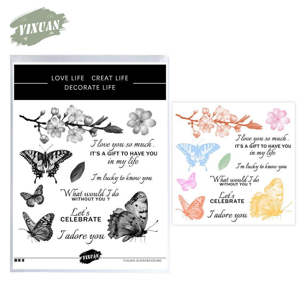 Painted Butterfly And Flower Floral Cutting Dies And Stamp Set YX1263-S+D