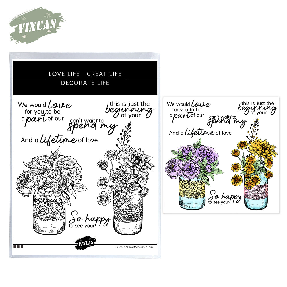 Blooming Flowers In Vase Cutting Dies And Stamp Set YX1246-S+D