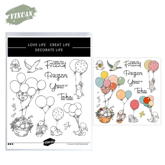 Cute Rabbits Holding Flying Balloons Cutting Dies And Stamp Set YX1305-S+D