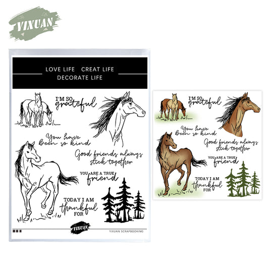 Nature Forest Horse Animals Cutting Dies And Stamp Set YX1249-S+D