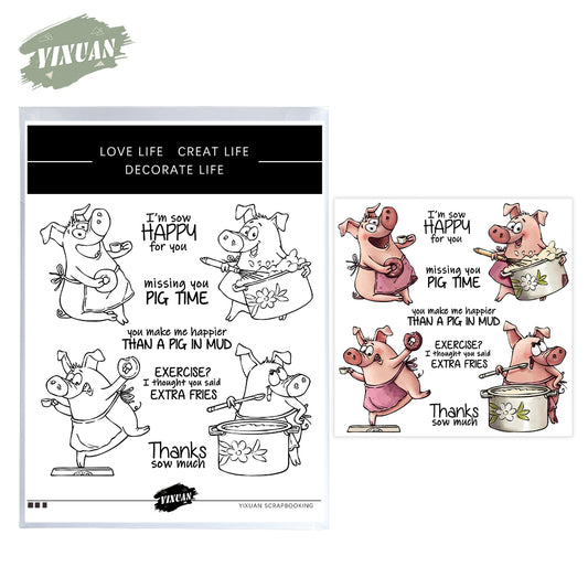 Cute Cartoon Cooking Baking Pigs Cutting Dies And Stamp Set YX1274-S+D