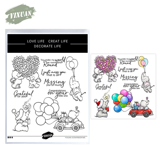 Love Heart Balloons Gifts Elephant Cutting Dies And Stamp Set YX1259-S+D