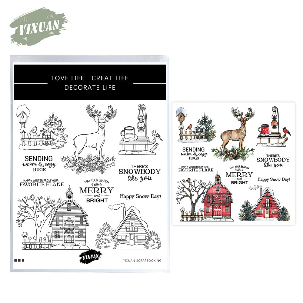 Christmas Deer and Little Red House Stamp Set YX1573