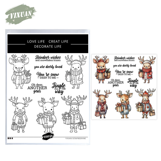 Cute Cartoon Elk Cutting Dies And Stamp Set YX1502-S+D