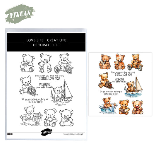 Cute Sporting And Reading Doll Bears Cutting Dies And Stamp Set YX1340-S+D