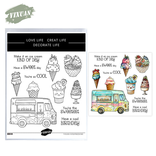 Cooling Summer Sweet Ice-cream Car Cutting Dies And Stamp Set YX1388-S+D