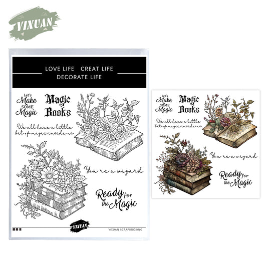 Magic Books Roses Flowers Floral Halloween Cutting Dies And Stamp Set YX1413-S+D